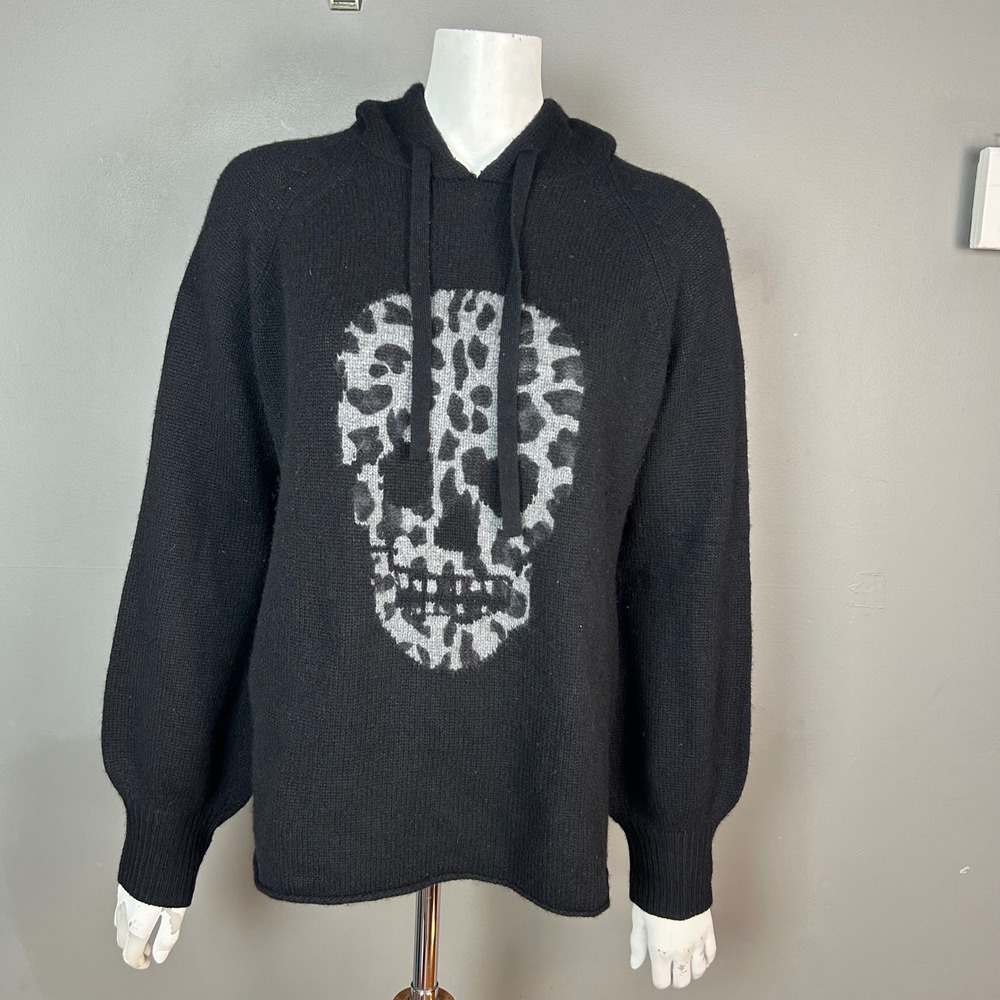 Skull Cashmere hoodie sweater medium Cashmere Leopard Print Skull emo indie